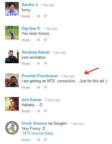 MTS YouTube comments